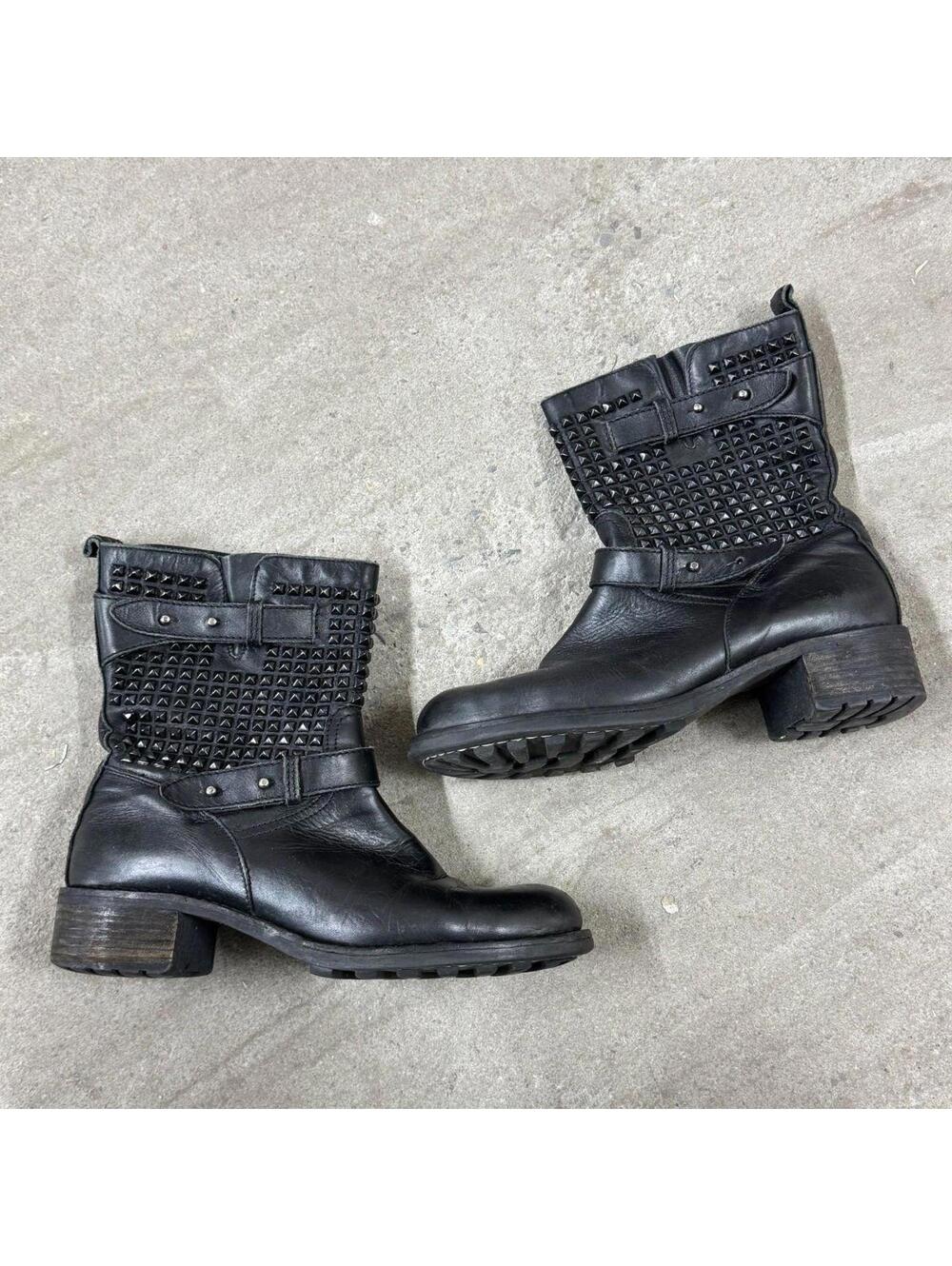 Vintage Italian Studded Leather Moto Boots Black